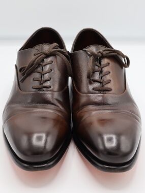 Santoni 12621 Men's Size 9.5 polished brown leather Oxford shoe